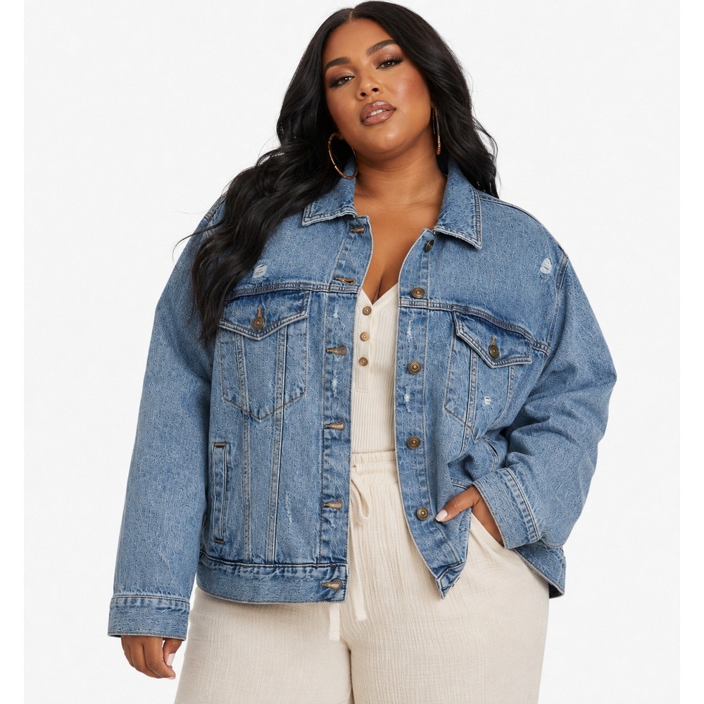 Market & Spruce Jemma Perfectly Oversized Denim Jacket Blue Distressed 2X NWT